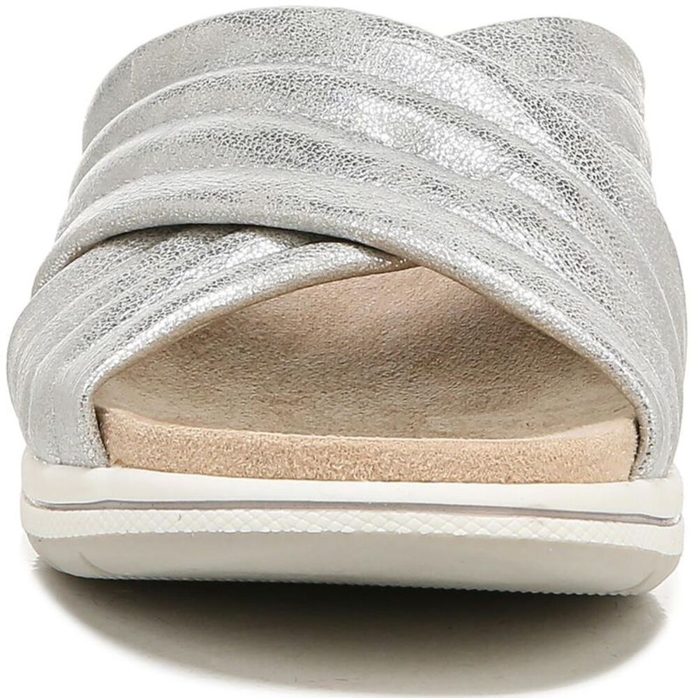 LifeStride Womens Panama Silver Faux Leather Slip On Slides Wedge Sandals New - Picture 2 of 3